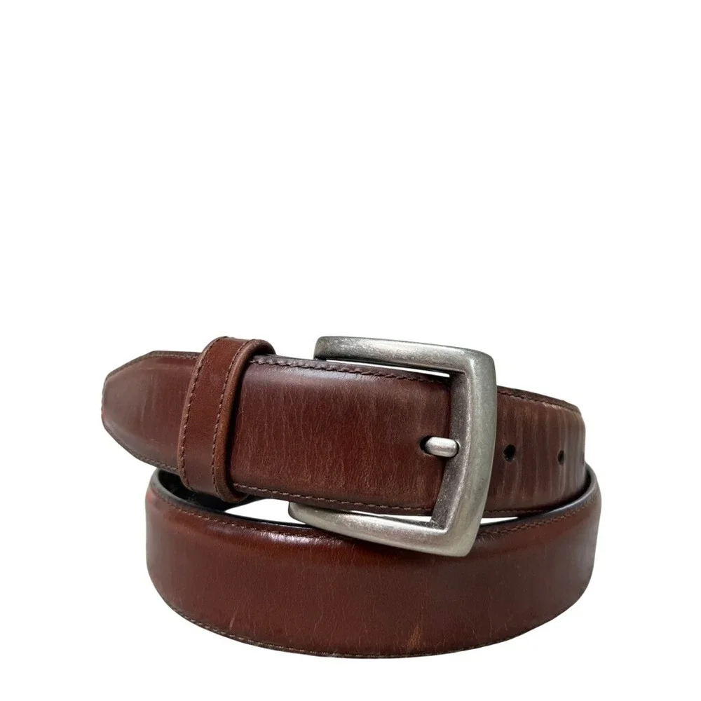 Johnston & Murphy Mens Brown Leather Dress Belt Silver Buckle Size 36 21-31801